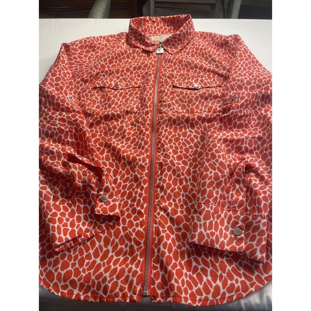 Michael Kors Women's Blouse Large Orange And White Design